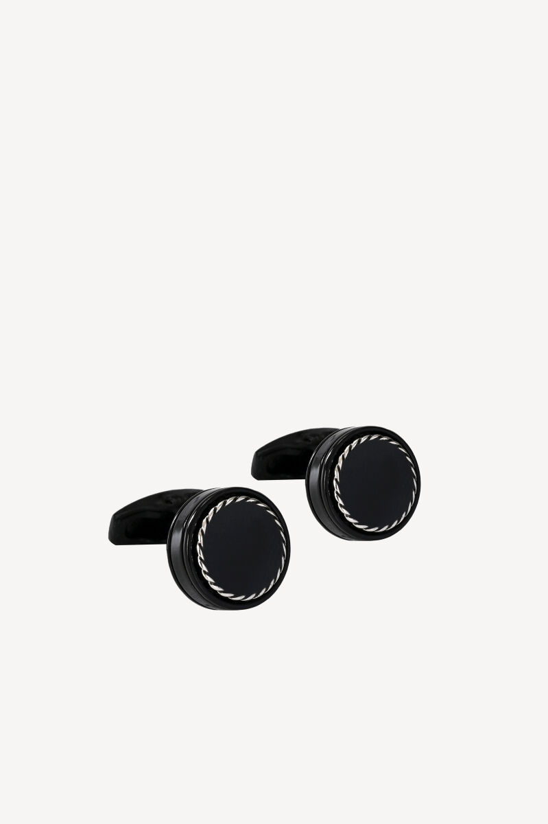 Erkek Siyah Oval Sarmal Kol Düğmesi - 1