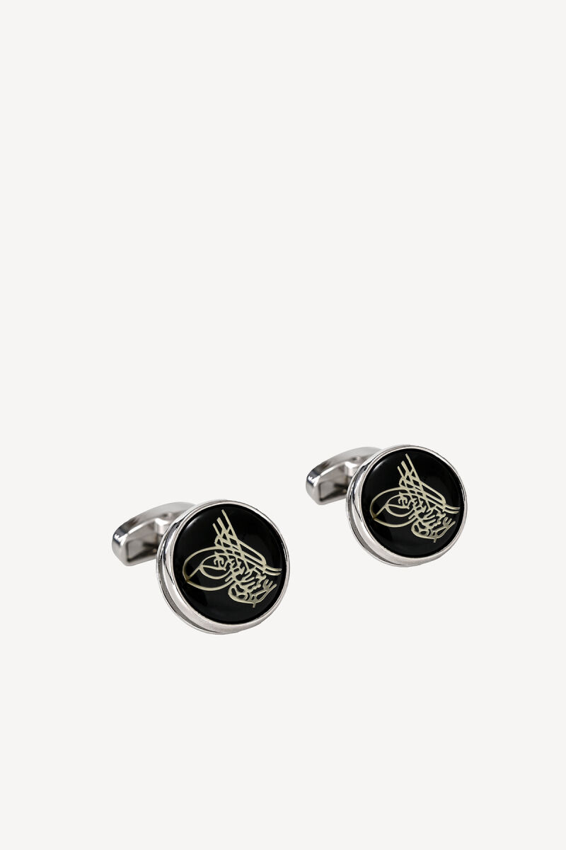Erkek Siyah Osmanlı Tuğralı Kol Düğmesi - 1