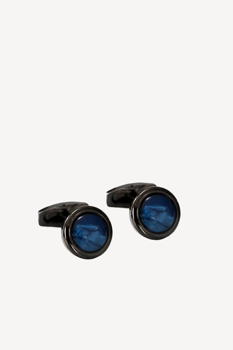 Erkek Lacivert Taşlı Siyah Krom Kaplama Kol Düğmesi - 1