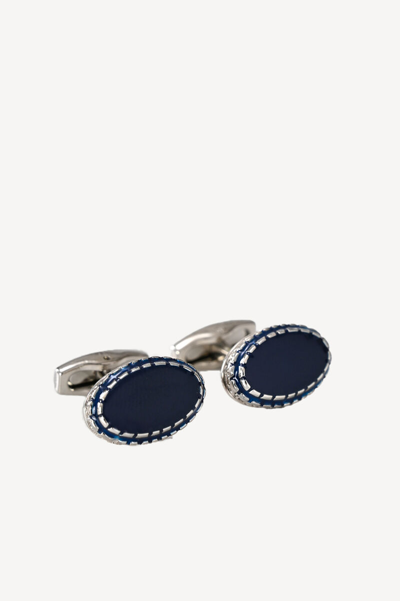 Erkek Lacivert Metal İşlemeli Kol Düğmesi - 1