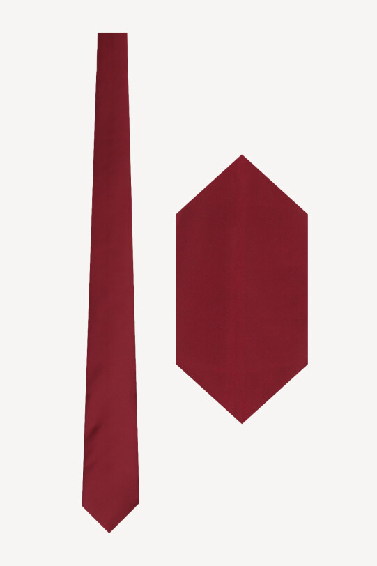 Erkek Bordo Düz Slim Kravat Mendil Set - YSF