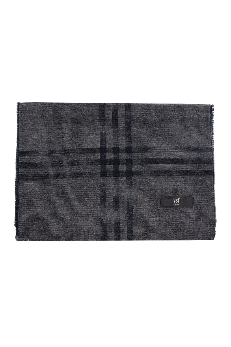 Erkek Gri Lacivert Ekose Desen Kaşkol - 1