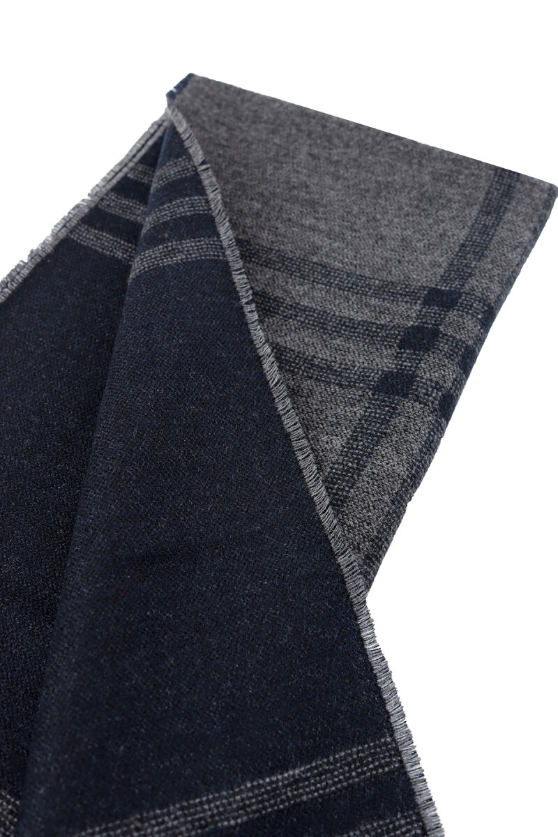 Erkek Gri Lacivert Ekose Desen Kaşkol - 2