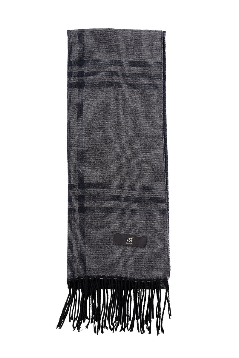 Erkek Gri Lacivert Ekose Desen Kaşkol - 3