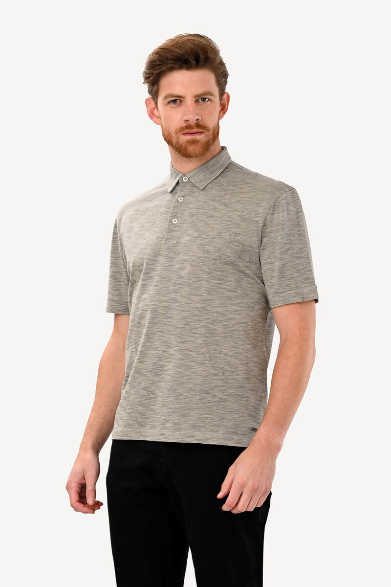 Erkek Açık Gri Polo Yaka Desenli Regular Fit Tshirt - 1