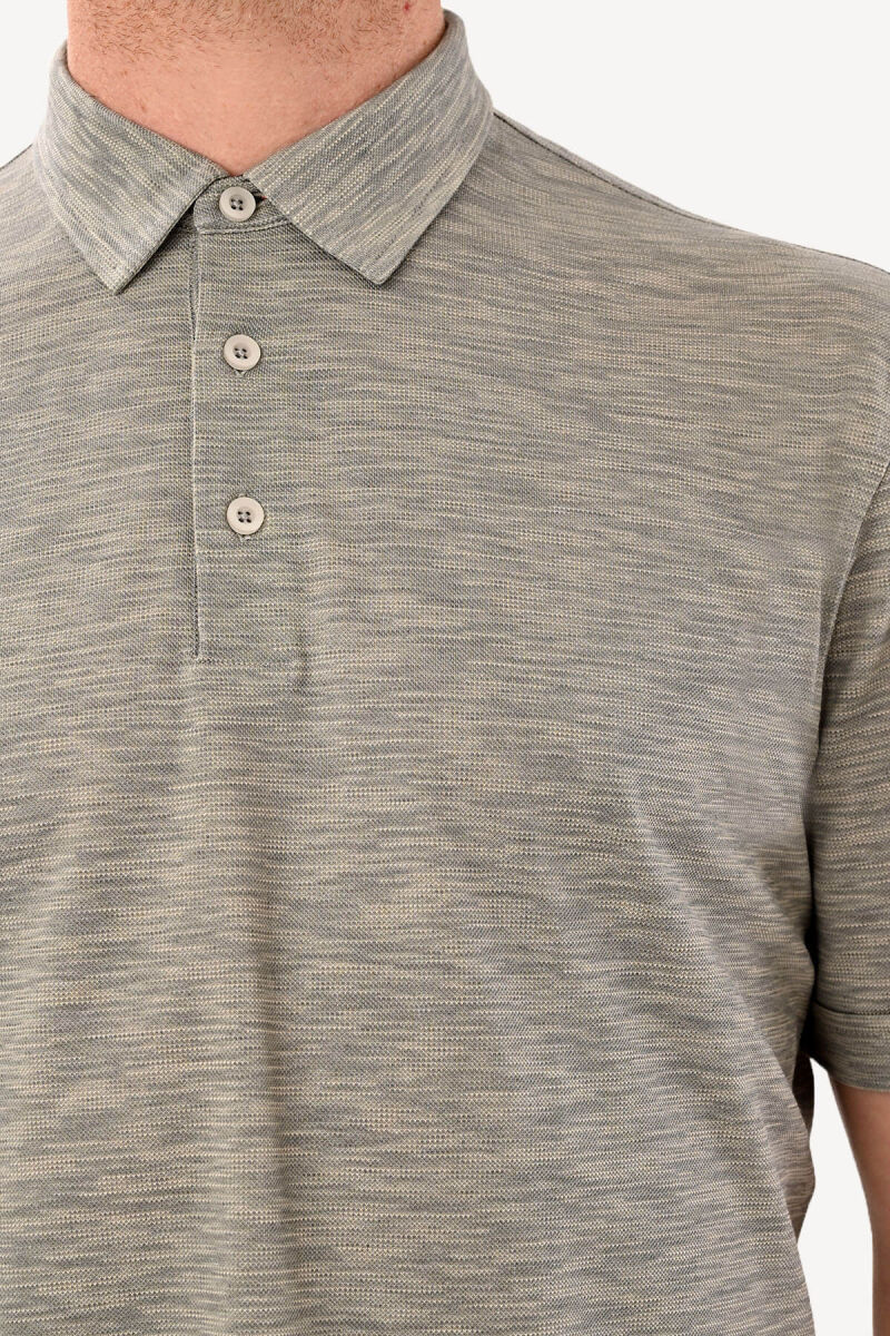 Erkek Açık Gri Polo Yaka Desenli Regular Fit Tshirt - 4