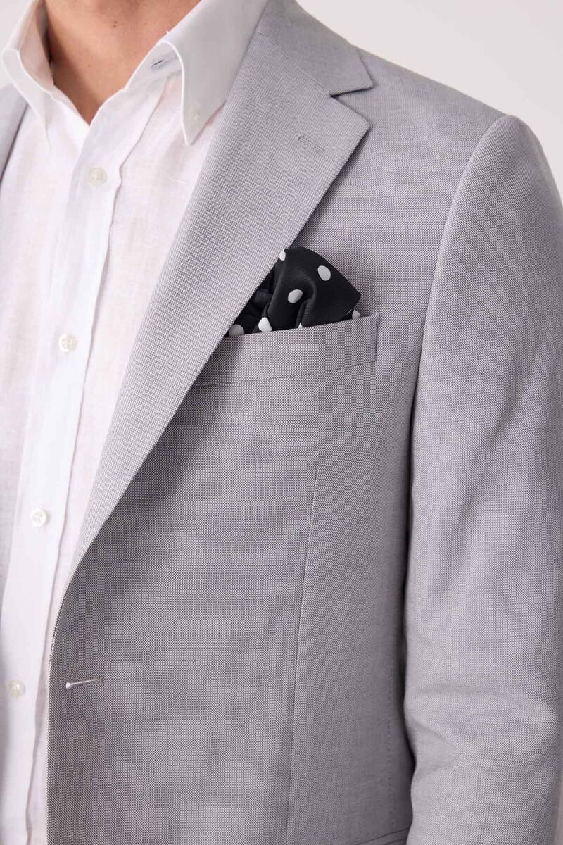 Erkek Açık Gri Regular Fit Keten Karışımlı Mono Yaka Ceket - 7