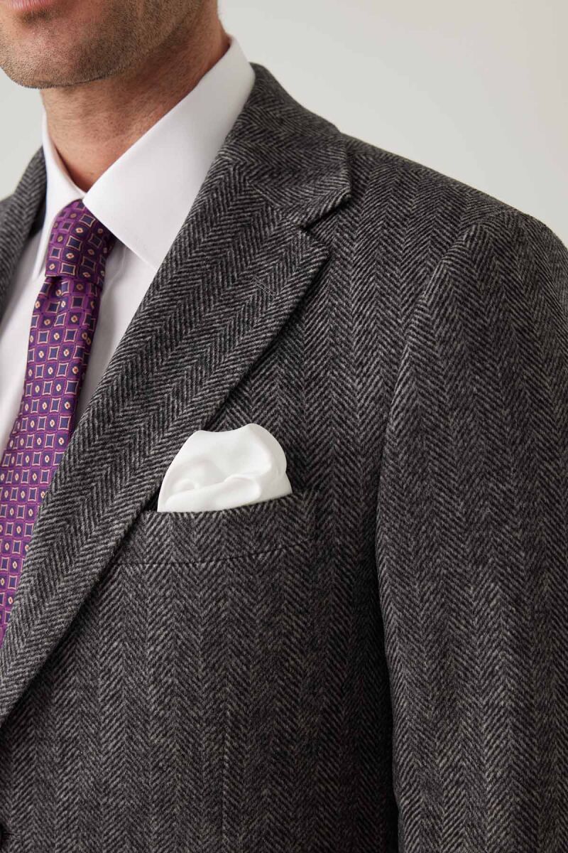 Erkek Açık Gri Regular Fit Mono Yaka Balık Sırtı Yün Ceket - 9