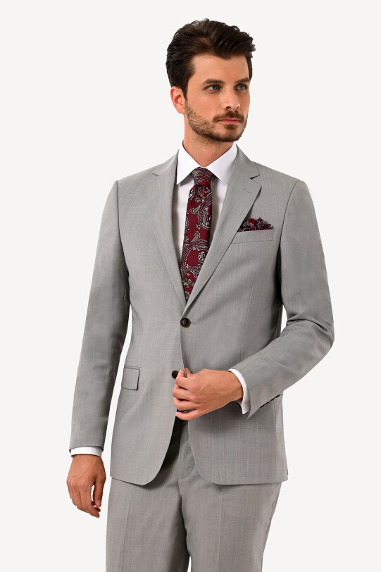 Erkek Açık Gri Regular Fit Takım Elbise
