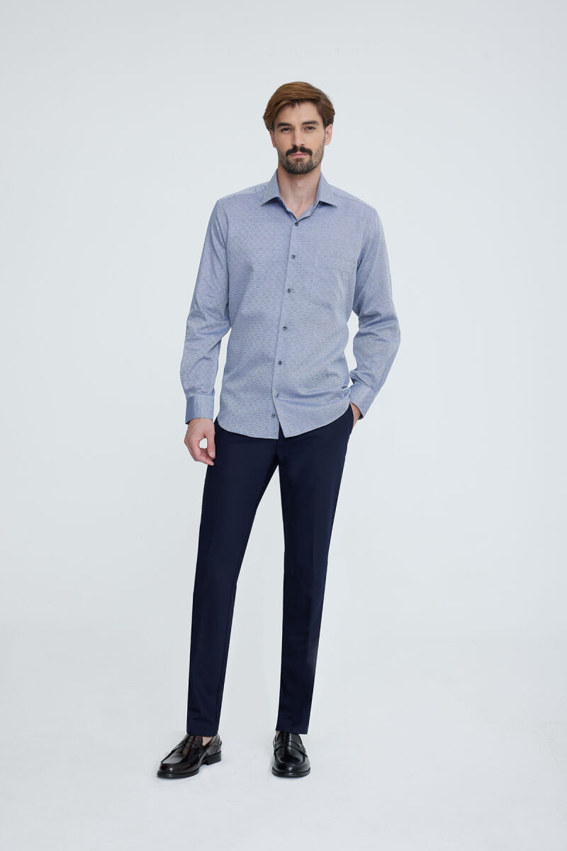 Erkek Açık Gri Uzun Kol Regular Fit Gömlek - 1