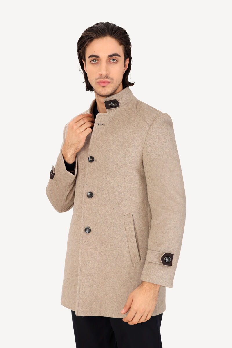 Erkek Açık Kahverengi Dik Yaka Regular Fit Palto - 2
