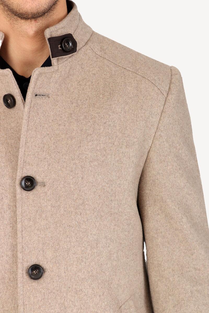 Erkek Açık Kahverengi Dik Yaka Regular Fit Palto - 4