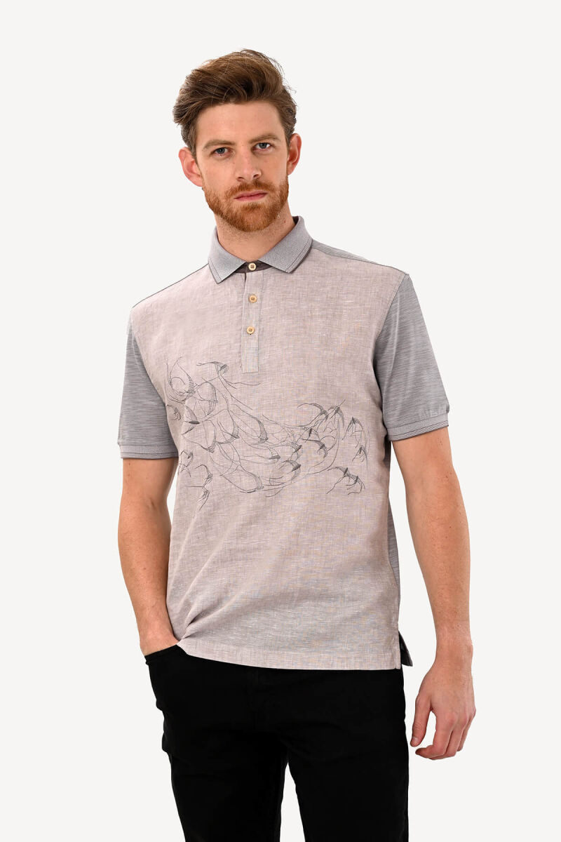Erkek Açık Kahverengi Regular Fit Desenli Tshirt - 1