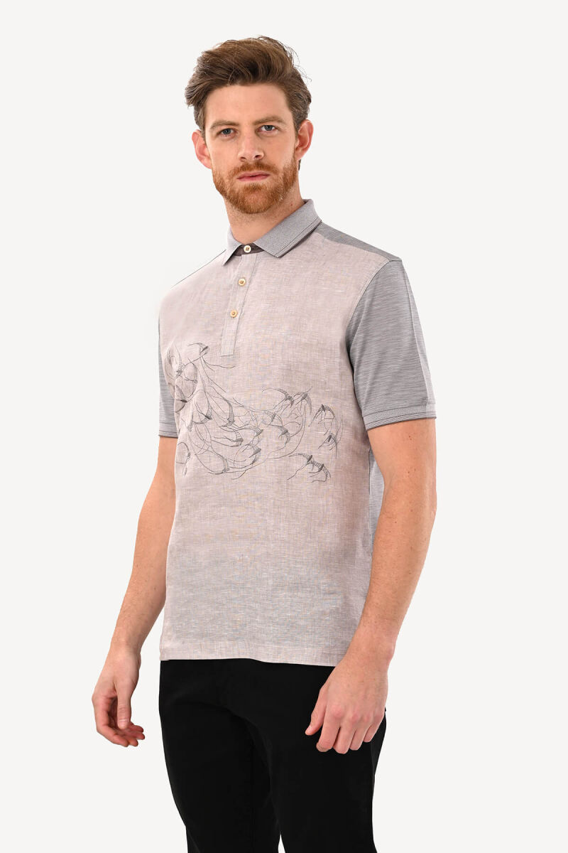 Erkek Açık Kahverengi Regular Fit Desenli Tshirt - 2