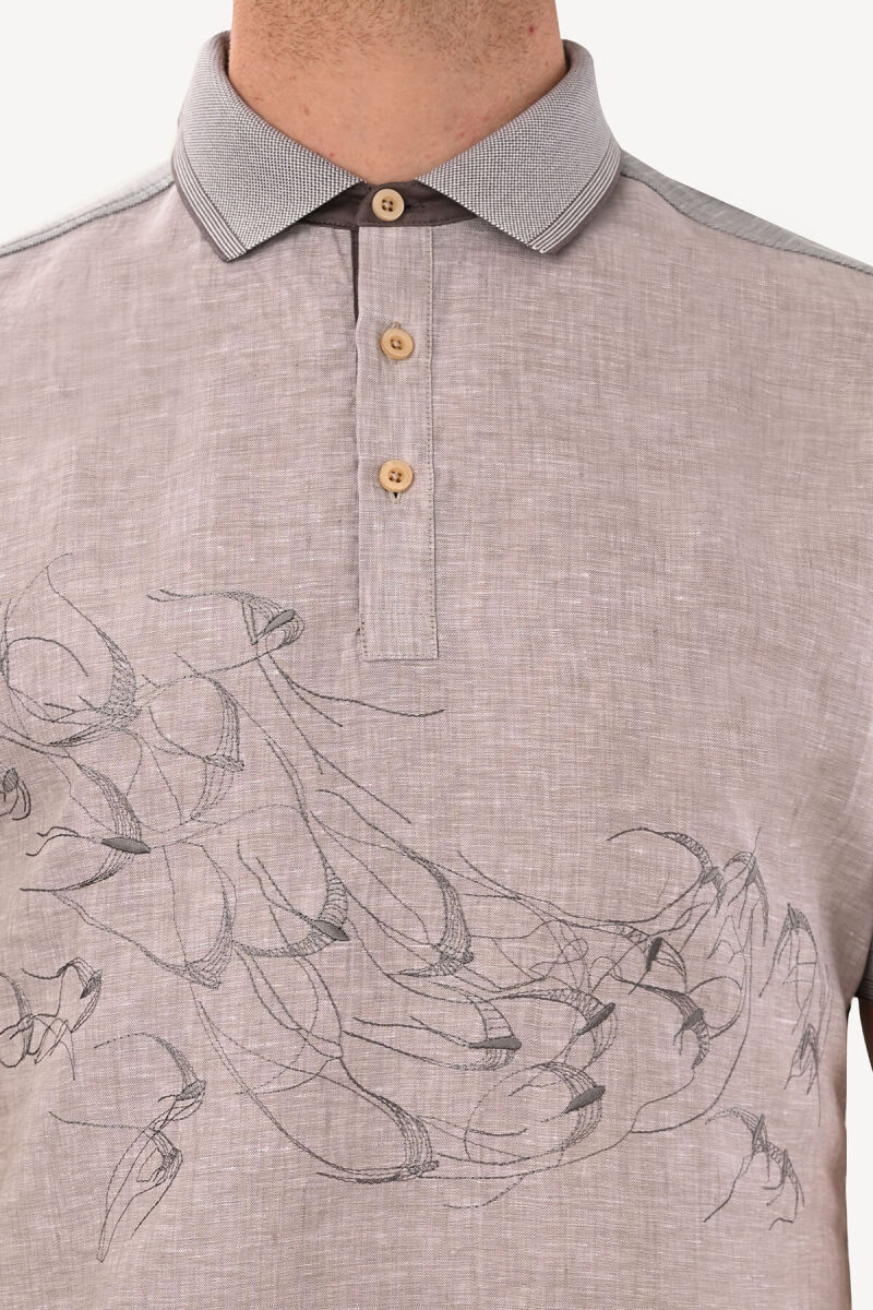 Erkek Açık Kahverengi Regular Fit Desenli Tshirt - 4