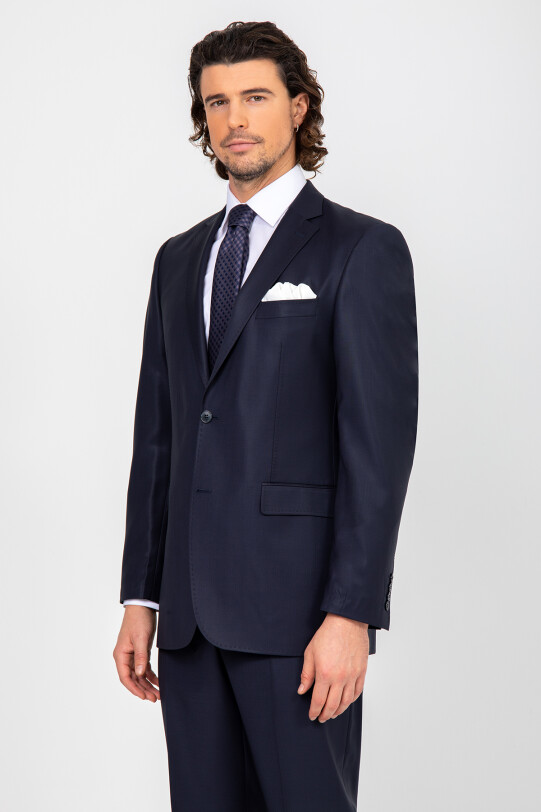 Erkek Açık Lacivert Klasik Puntolu Takım Elbise
