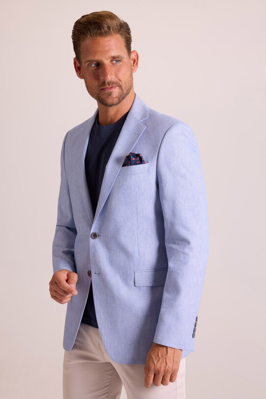 Erkek Açık Mavi Keten Spor Ceket