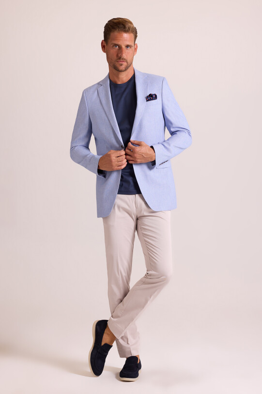 Erkek Açık Mavi Keten Spor Ceket