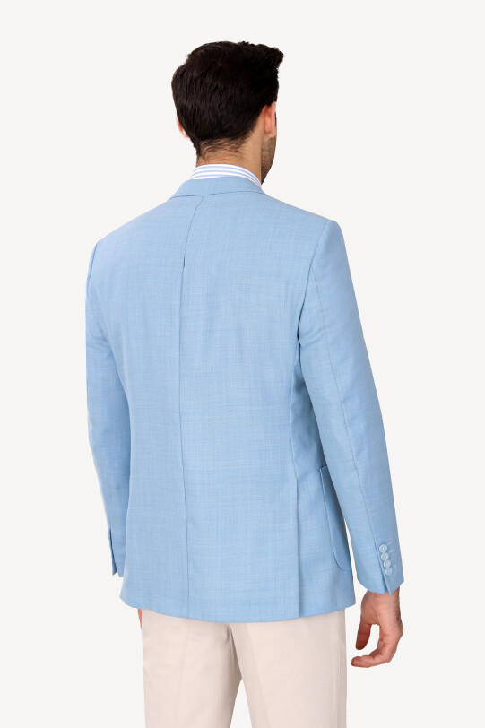 Erkek Açık Mavi Klasik Keten Ceket