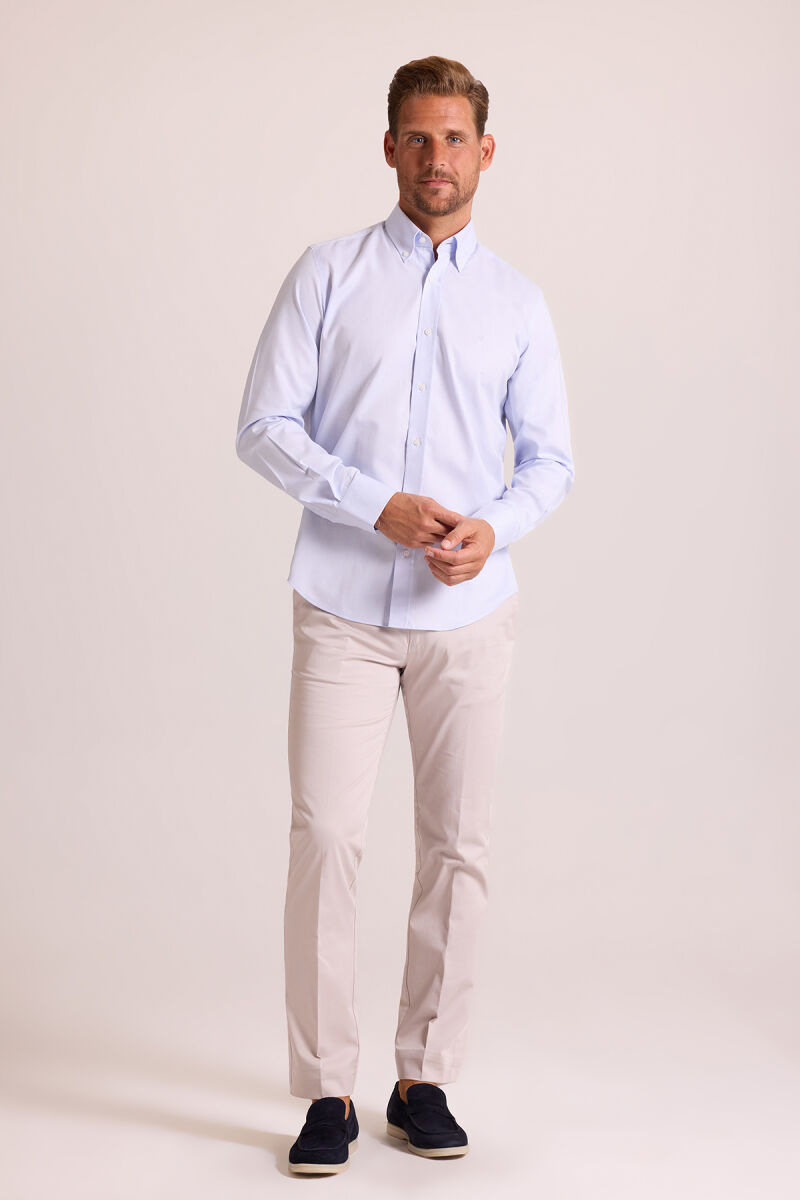 Erkek Açık Mavi Slim Fit Oxford Gömlek - 5