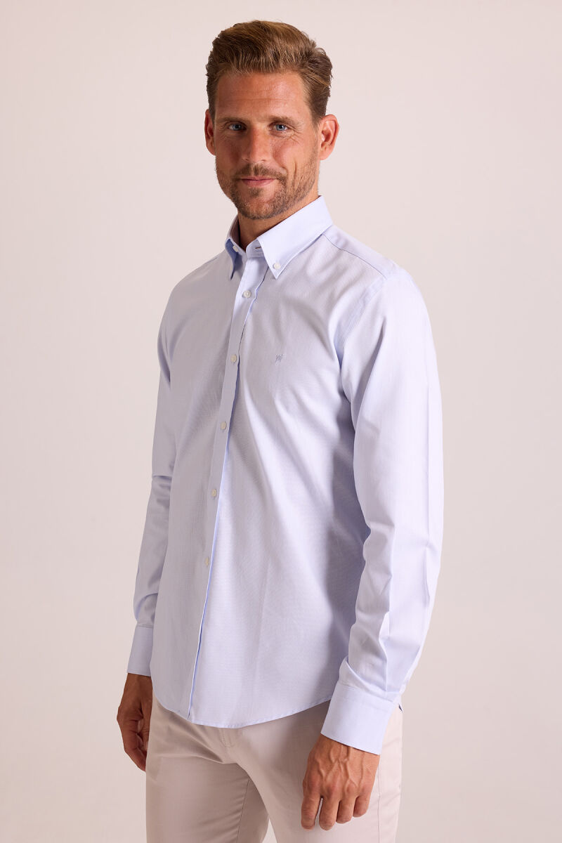 Erkek Açık Mavi Slim Fit Oxford Gömlek - 6