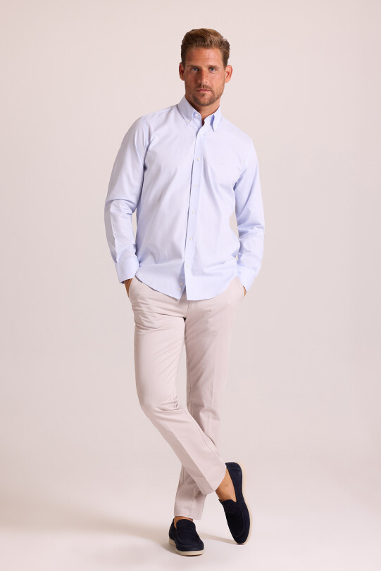 Erkek Açık Mavi Slim Fit Oxford Gömlek