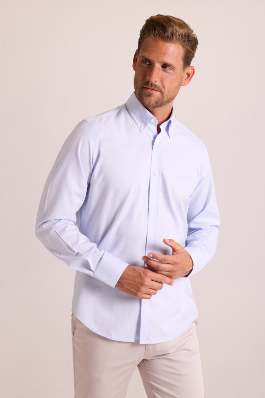 Erkek Açık Mavi Slim Fit Oxford Gömlek