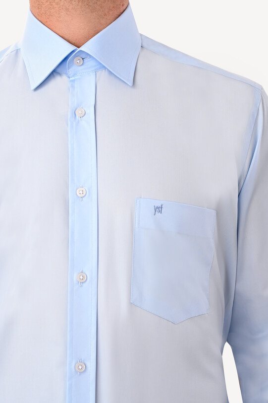 Erkek Açık Mavi Uzun Kol Klasik Saten Gömlek