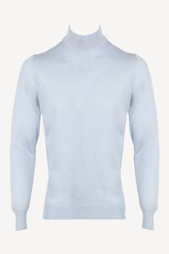 Erkek Açık Mavi Yarım Balıkçı Yaka Klasik Triko