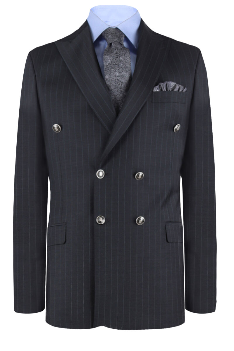 Erkek Antrasit Çizgili Regular Fit Kruvaze Takım Elbise - 2