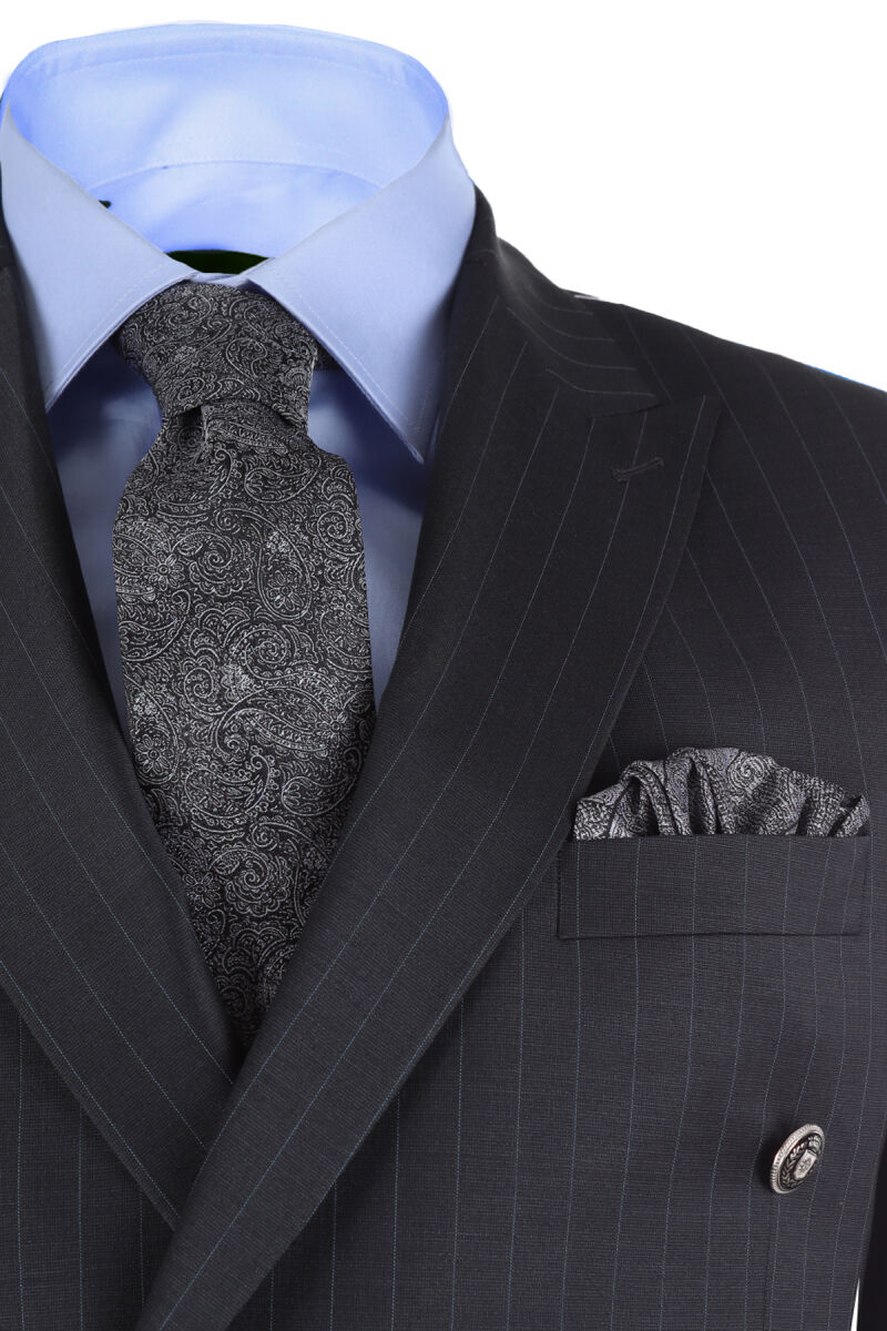 Erkek Antrasit Çizgili Regular Fit Kruvaze Takım Elbise - 3