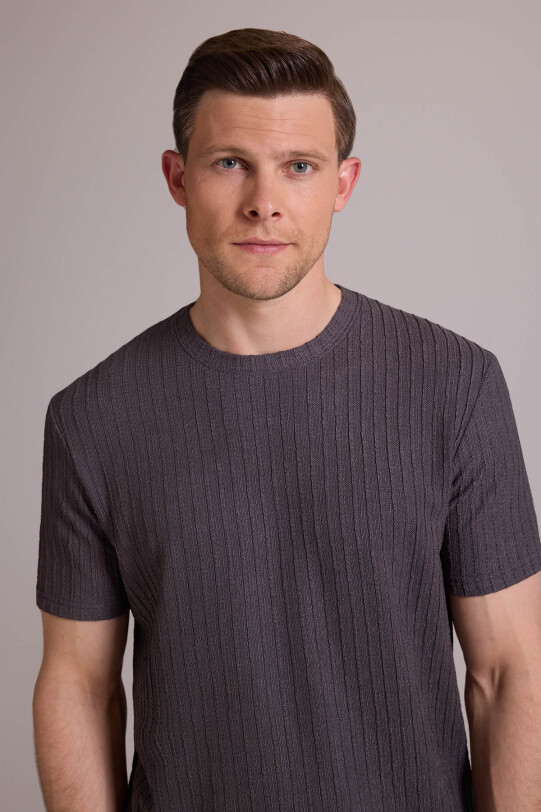 Erkek Antrasit Desenli Bisiklet Yaka T-shirt