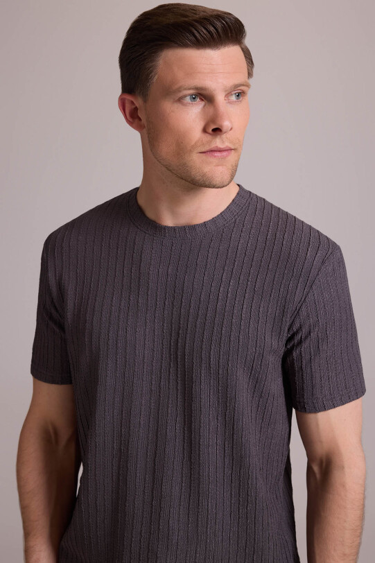 Erkek Antrasit Desenli Bisiklet Yaka T-shirt