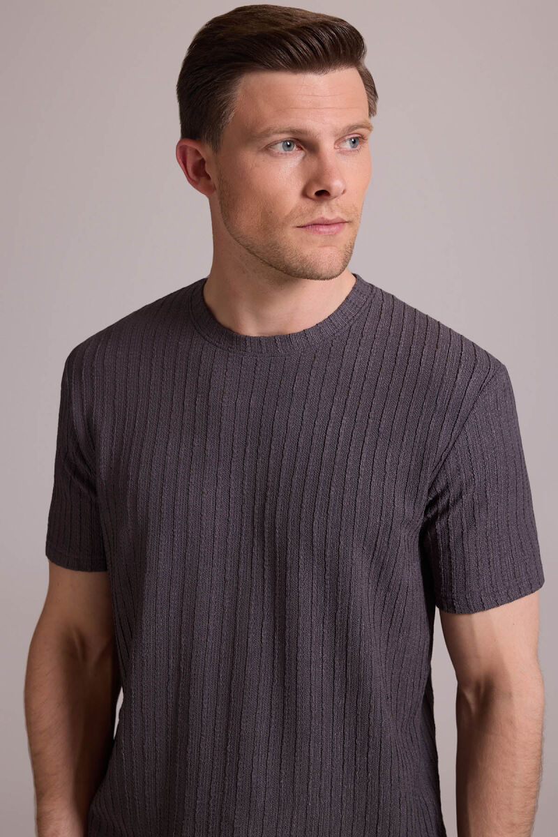 Erkek Antrasit Desenli Bisiklet Yaka T-shirt - 2