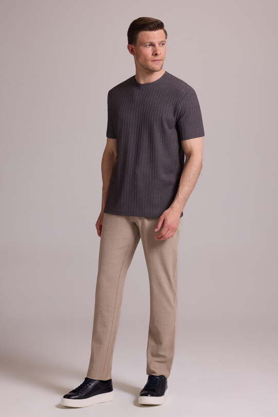 Erkek Antrasit Desenli Bisiklet Yaka T-shirt