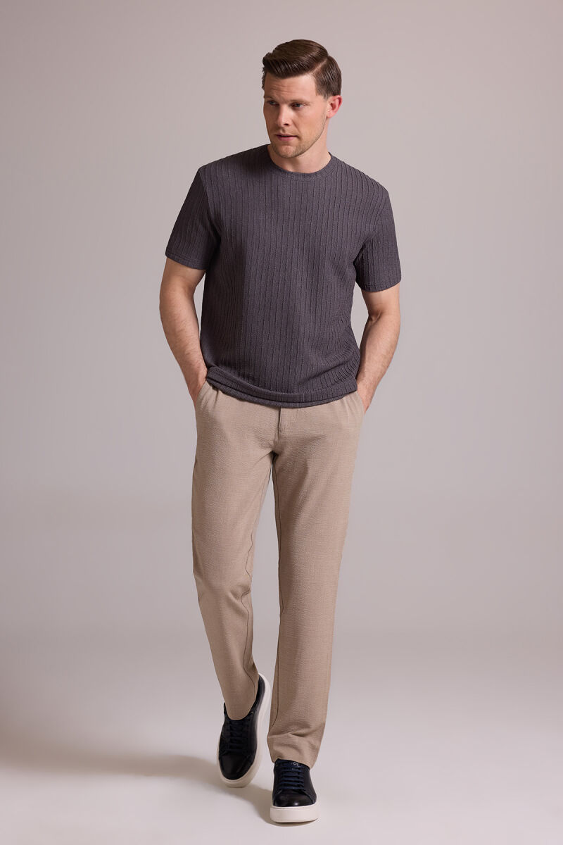 Erkek Antrasit Desenli Bisiklet Yaka T-shirt - 5