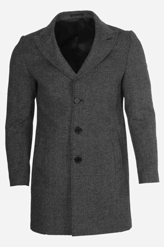 Erkek Antrasit Desenli Mono Yaka Regular Fit Yarım Palto