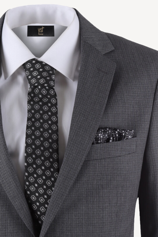 Erkek Antrasit Desenli Slim Fit Takım Elbise