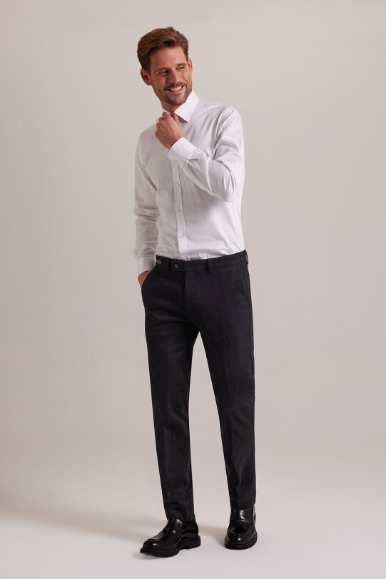 Erkek Antrasit Düz Regular Fit Kanvas Yan Cep Pantolon