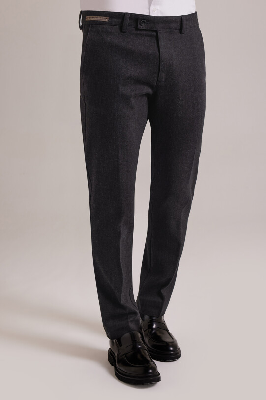 Erkek Antrasit Düz Regular Fit Kanvas Yan Cep Pantolon