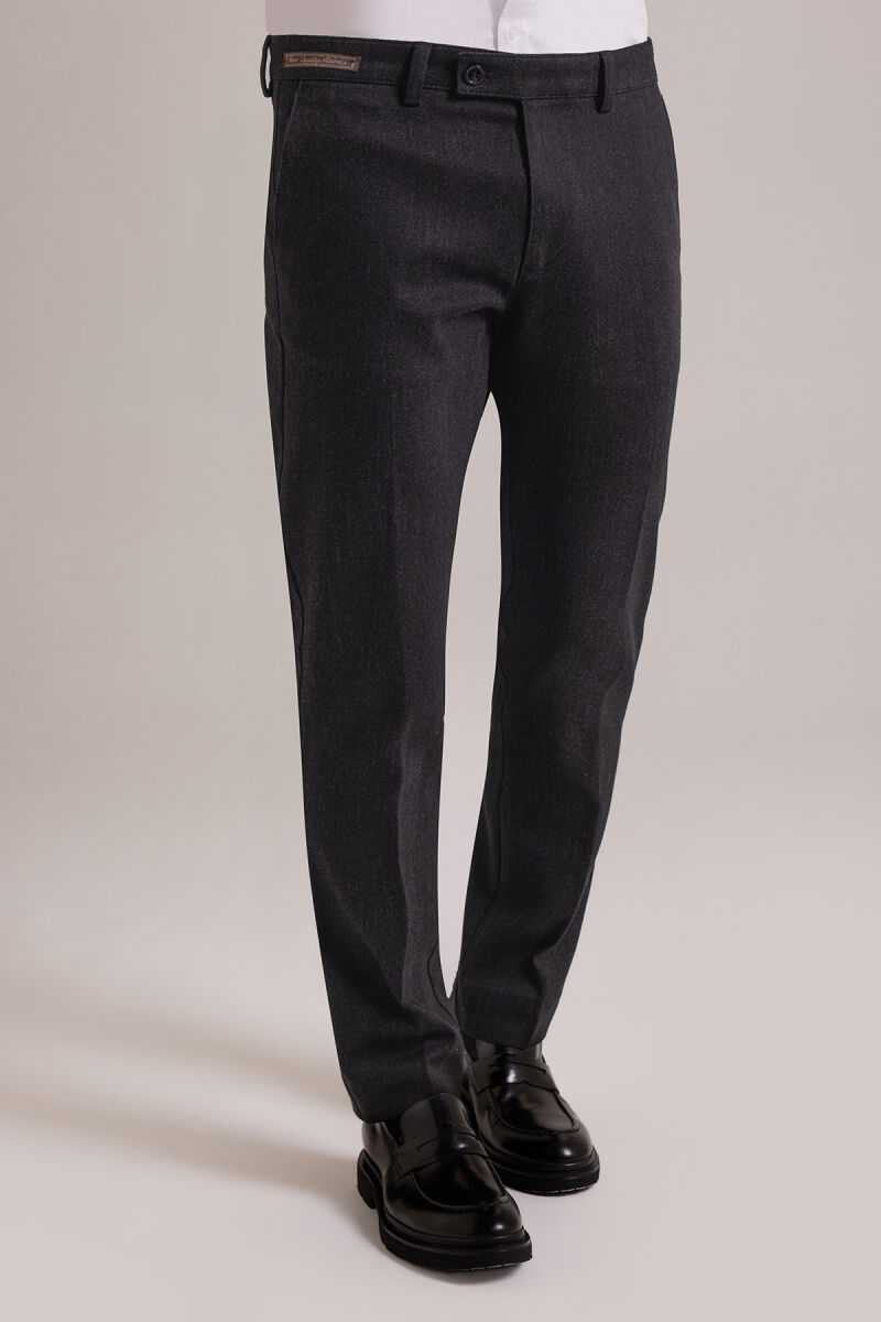 Erkek Antrasit Düz Regular Fit Kanvas Yan Cep Pantolon - 4