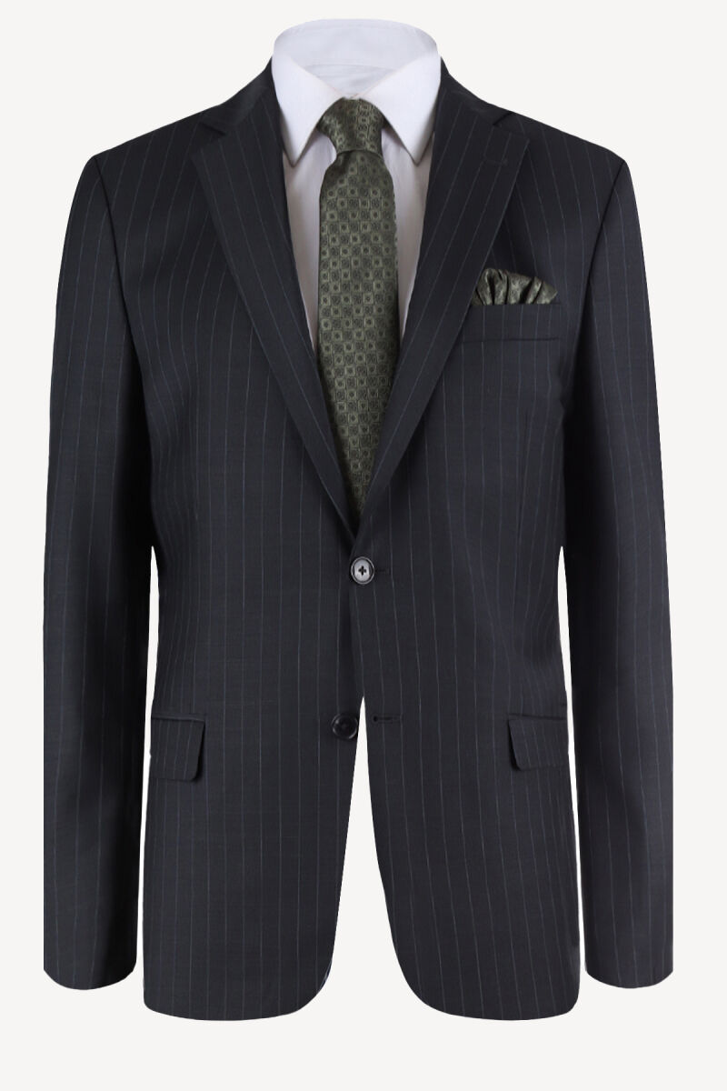 Erkek Antrasit Klasik Çizgili Takım Elbise - 2