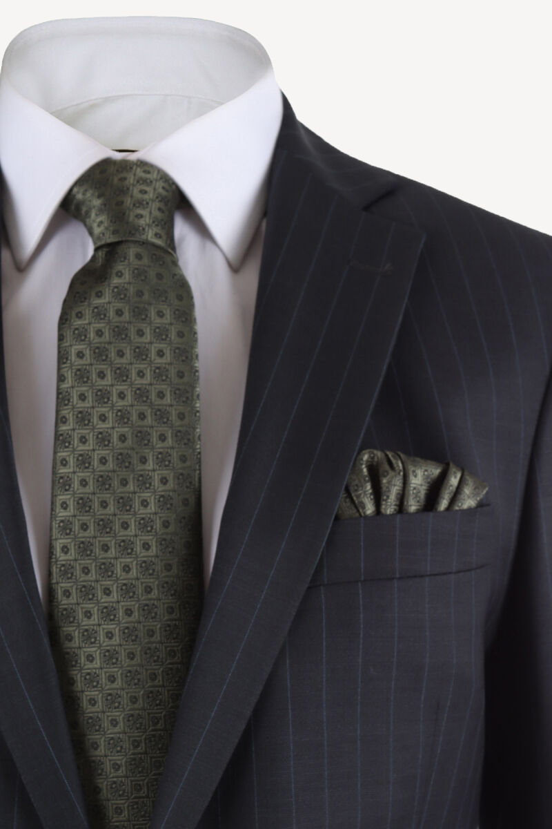 Erkek Antrasit Klasik Çizgili Takım Elbise - 3