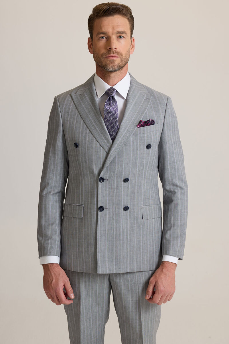 Erkek Antrasit Regular Fit Kruvaze Takım Elbise - 1
