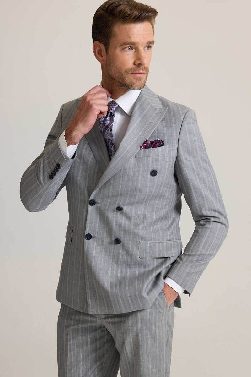 Erkek Antrasit Regular Fit Kruvaze Takım Elbise - 2