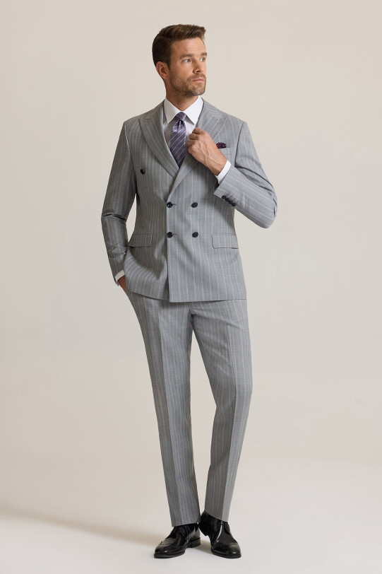 Erkek Antrasit Regular Fit Kruvaze Takım Elbise