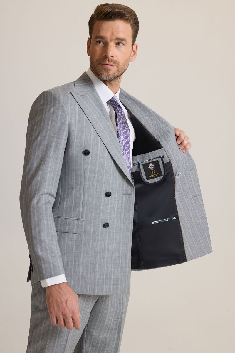 Erkek Antrasit Regular Fit Kruvaze Takım Elbise - 5