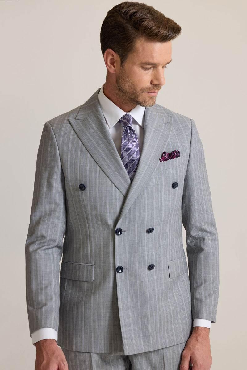 Erkek Antrasit Regular Fit Kruvaze Takım Elbise - 4