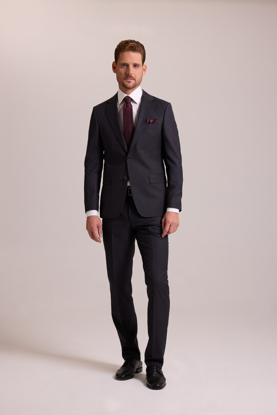 Erkek Antrasit Slim Fit Mono Yaka Yün Takım Elbise