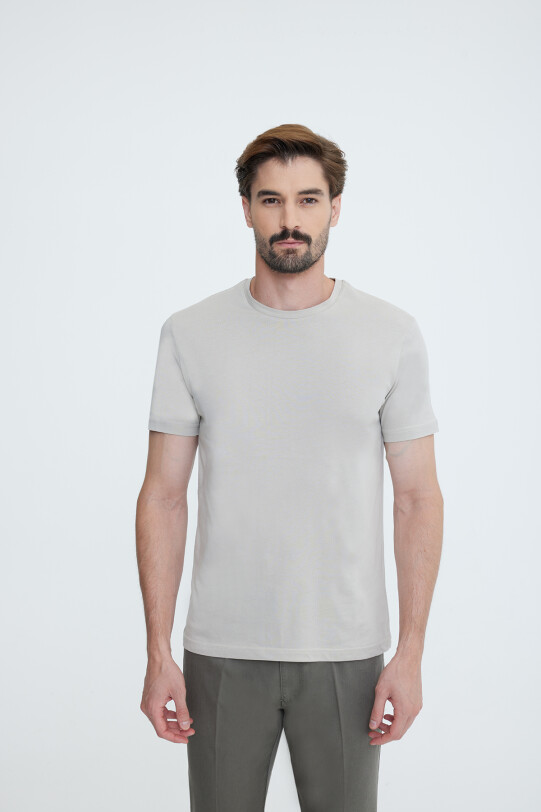 Erkek Bej Bisiklet Yaka T-shirt